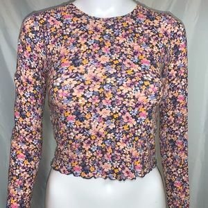 Floral Crop Top Flowy Long Sleeve Tshirt
